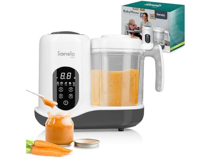 LIONELO BABYMENU Küchenmaschine zur Zubereitung von Babynahrung 4 Programme Dämpfen, Mixen, Erhitzen, Auftauen, Online-Rezepte, Weiß