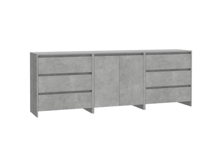 Fisinber 3-TLG. Sideboard Set Betongrau aus Holzwerkstoff Kommode Drei Beistellschränke mit Türen und Schubladen schaffen strukturierten Stauraum im Wohnzimmer oder Flur.