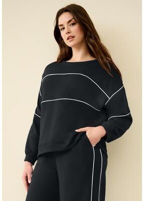 Plus Size Women's Ellos Studio Piped Boxy Fleece Sweatshirt by Ellos Studio in Black (Size 1X)