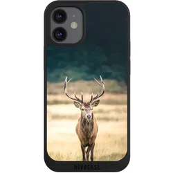 Nivocase Handyhülle für Apple iPhone 12 mini Hülle NIVOpure Case Schwarz Hirsch Wald Wiese (Apple iPhone 12 mini), Smartphone Hülle, Schwarz