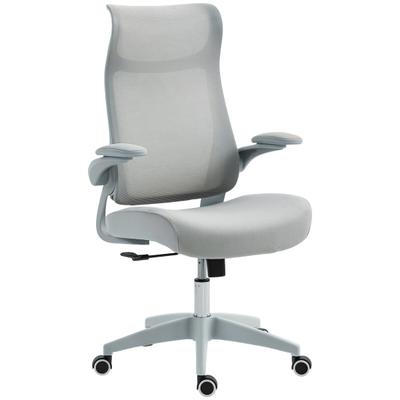 HOMCOM Bürostuhl Ergonomisch klappbare Armlehnen Wippfunktion Mesh-Bezug Kopfstütze höhenverstellbar Grau