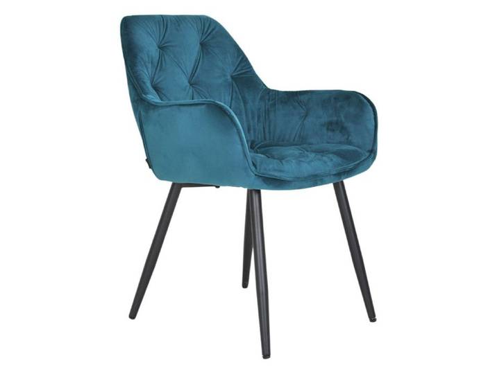 Chaise capitonnée en velours bleu canard et pieds en métal - STERN 2 Meubletmoi