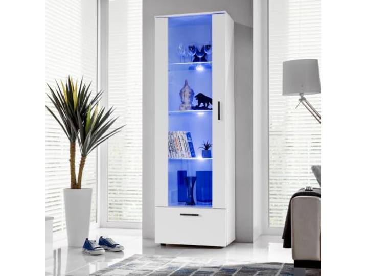 Vitrine Alessandria A1 Weiß/Weiß 60x192x42 cm Vitrine Alessandria, Weiß/Weiß, Breite 60cm x Höhe 192cm x Tiefe 42cm, LED Blau , 3 Glasböden, für Wohnzimmer