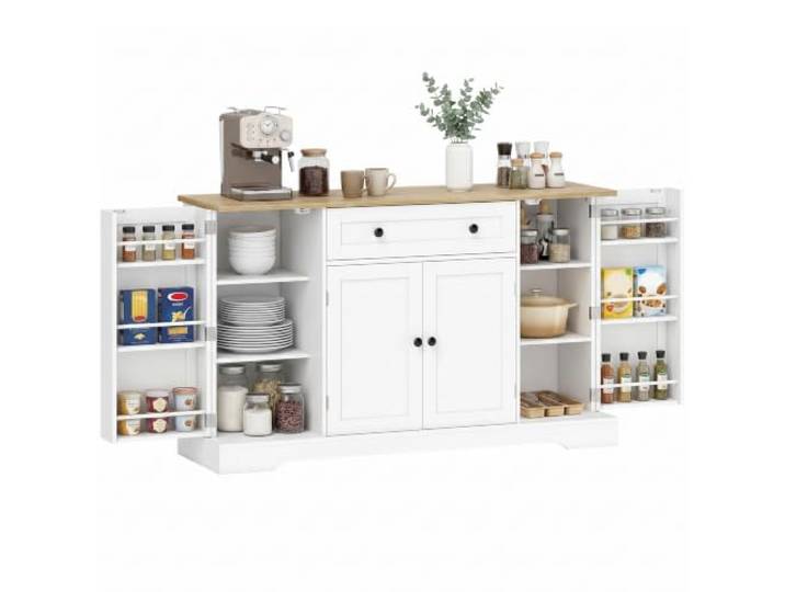 HOMCOM Sideboard Küchenschrank mit 4 Türen Schublade 138x40x85 cm Weiß Aufbewahrungsschrank, Verstellbare Regale, Türregale, Buffetschrank, Küche, Esszimmer, Wohnzimmer