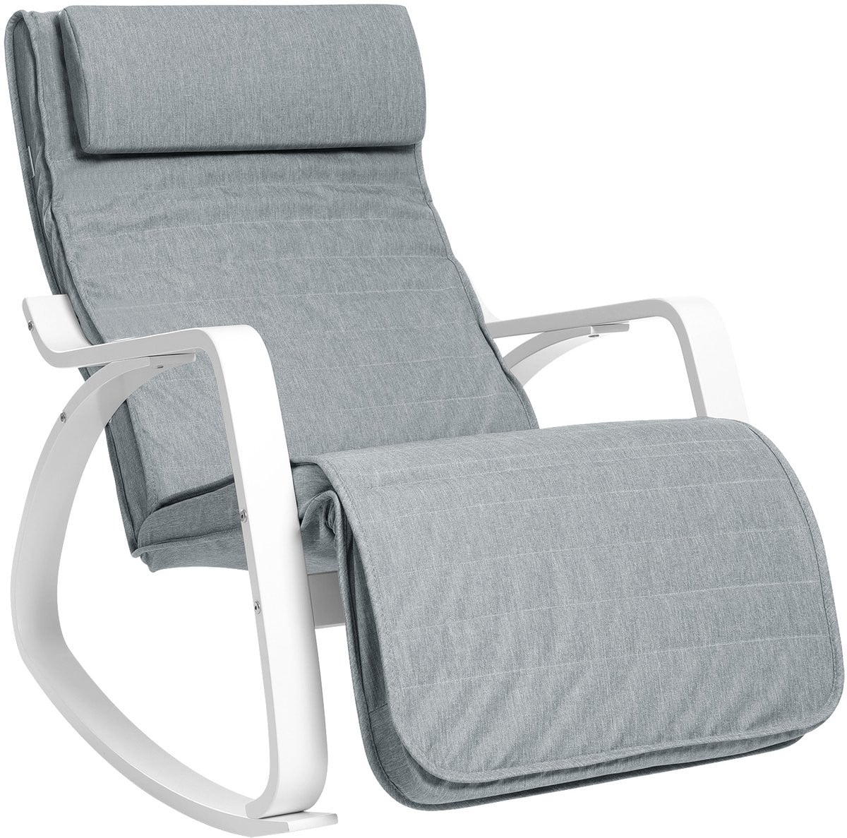 SONGMICS Relaxfauteuil - Schommelstoel van Berkenhout met Verstelbare Voetsteun