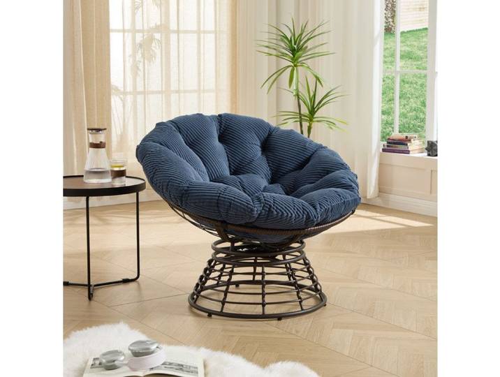 Fauteuil Papasan 92x67 cm EVRYAE - pivotant 360 coussin épais et structure en acier - Bleu marine