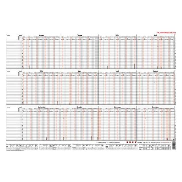 Güss Urlaubsübersicht 60x42cm 20 Mitarbeiter in Versandverpackung 2025 (12-20v)