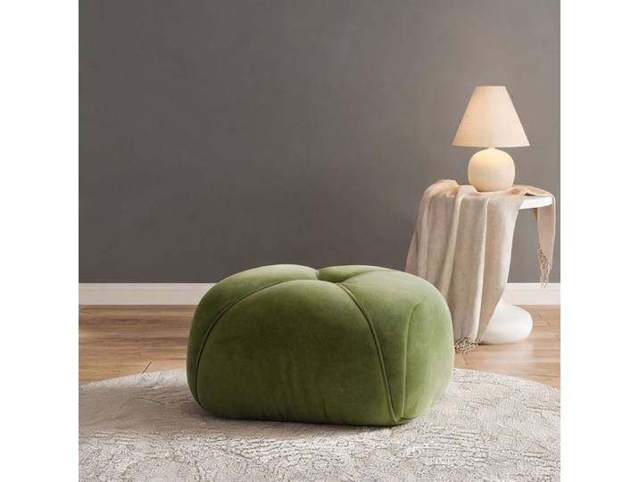Pouf ottoman courbe en chenille green-toned structure stable antidérapante