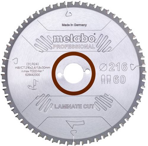 Metabo LAMINATE CUT PROFESSIONAL 628442000 Kreissägeblatt 216 x 30 x 1.8mm Zähneanzahl: 60 1St.