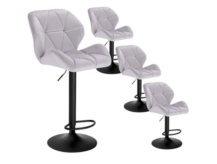 WOLTU Barhocker 4er Set, Barstuhl Höhenverstellbar, Samt, Hellgrau Drehbarer Bar Stool mit Rückenlehne, Fußstütze, Robuster Metallrahmen, für Küche und Hausbar