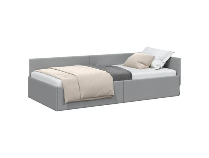 PUGYNBK Eck-Bettgestell, hellgrau, 100 x 200 cm, Stoff Eckrahmen für Schlafsofa, Sperrholz, wendbares Kopfteil, trockenes Tuch
