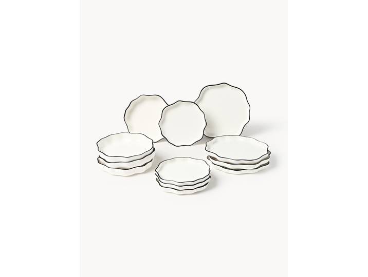 Service de table en porcelaine avec bord ondulé Bia, 4 personnes (12 pièces)