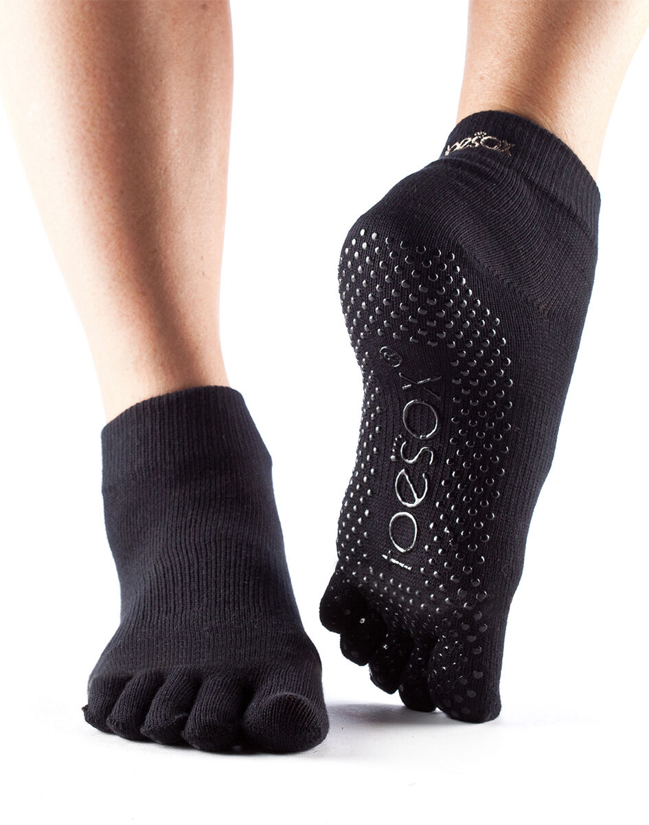 ToeSox Calzini Antiscivolo con dita, caviglia Nero Small (36-38,5)