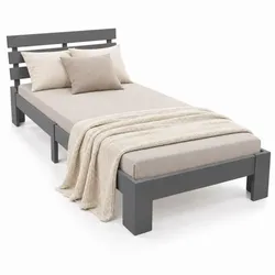 Relaxdays Bett Massivholz 90x200 cm Anthrazit,Hellbraun