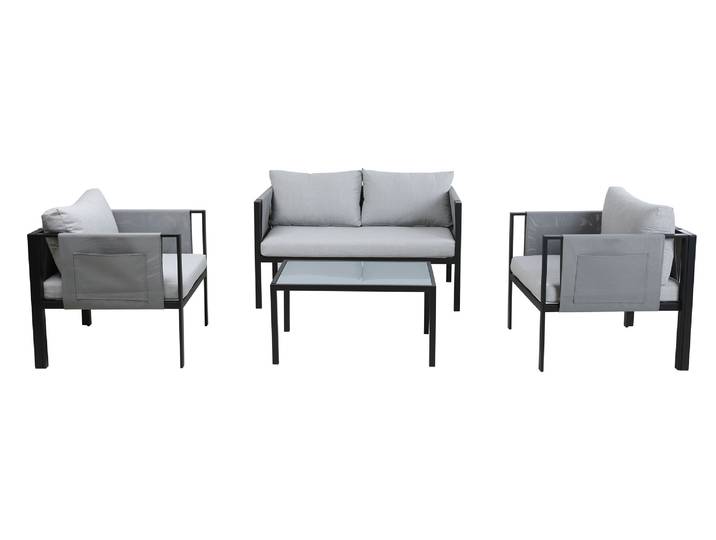 Sitzgruppe, Stahl, Grau, 1 x 2-Sitzer & 2 x Sessel + Couchtisch, Modern, Möbilia