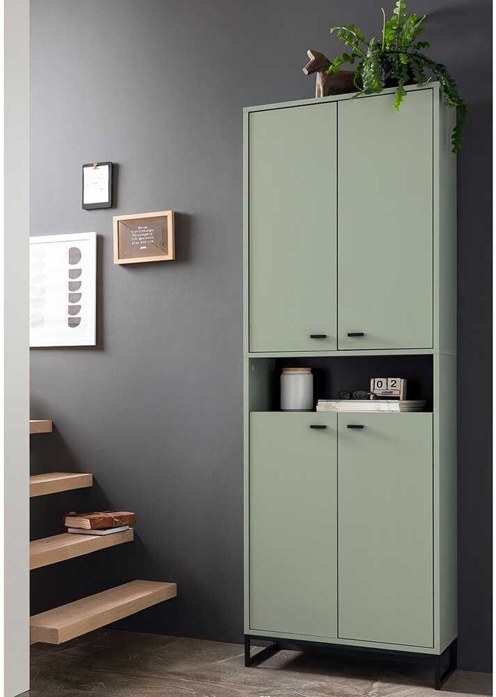 Pharao24.de Graugrüner Schuh Schrank im Skandi Design Stangen Schuhablage