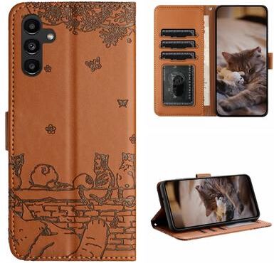 Inspired Deals Cute Cat Embossed Wallet Phone Case For Samsung Galaxy With Card Holder And Lanyard For Samsung Galaxy A71 brown