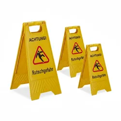 Relaxdays Rutschgefahr Aufsteller, 3er Set, klappbar, beidseitig beschriftet, Kunststoff, Warnschild vor Glätte, gelb
