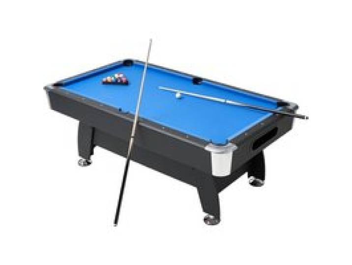 VEVOR Table de billard 2135 mm, kit de billard portable, pieds réglables, ensemble d'accessoires complets avec boule, queue, support, craie et pinceau, pour domicile, club, noir avec tissu bleu