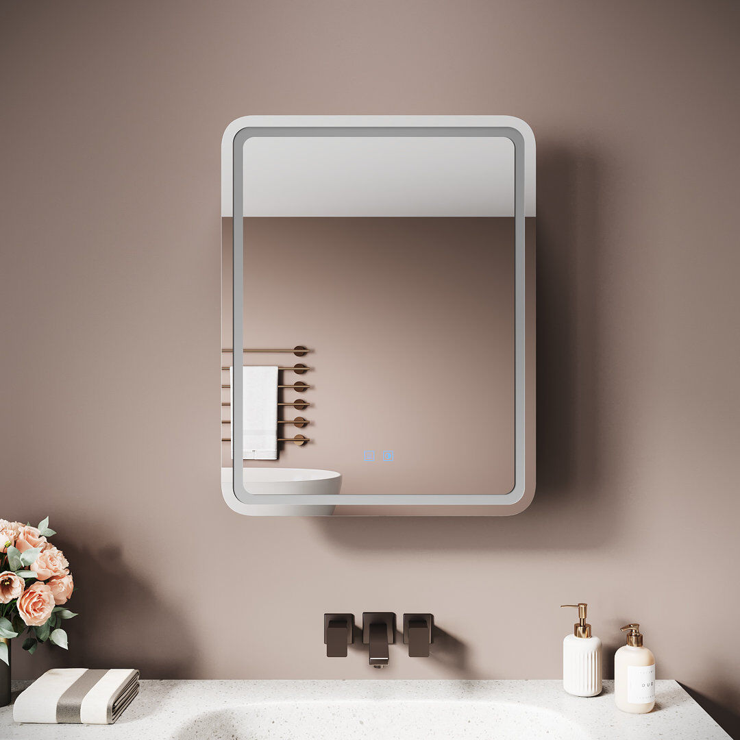 Metro 55 mm W 70 mm H Mirrored Bathroom Cabinets 1 Shelves with Mirror Silver 70mm H
