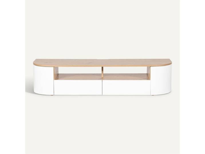 Meuble TV suspendu RONDY 140cm imitation chêne et blanc