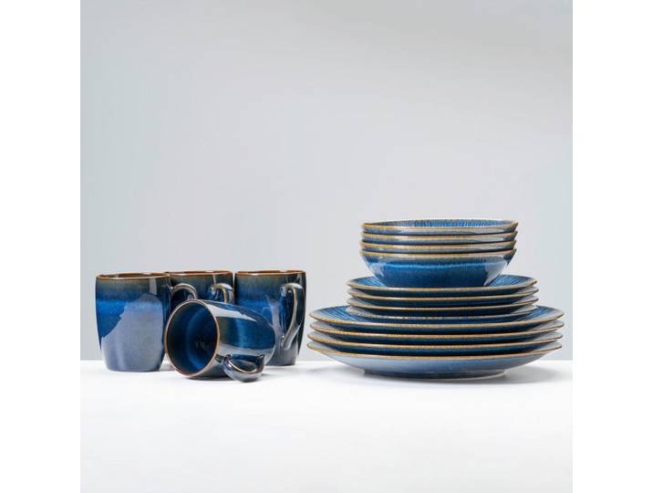 Gipfelstück Kombiservice Eisfall, Blau, Keramik, 16-teilig, 275 ml, Made in Europe, Essen & Trinken, Geschirr, Geschirr-Sets, Kombiservice