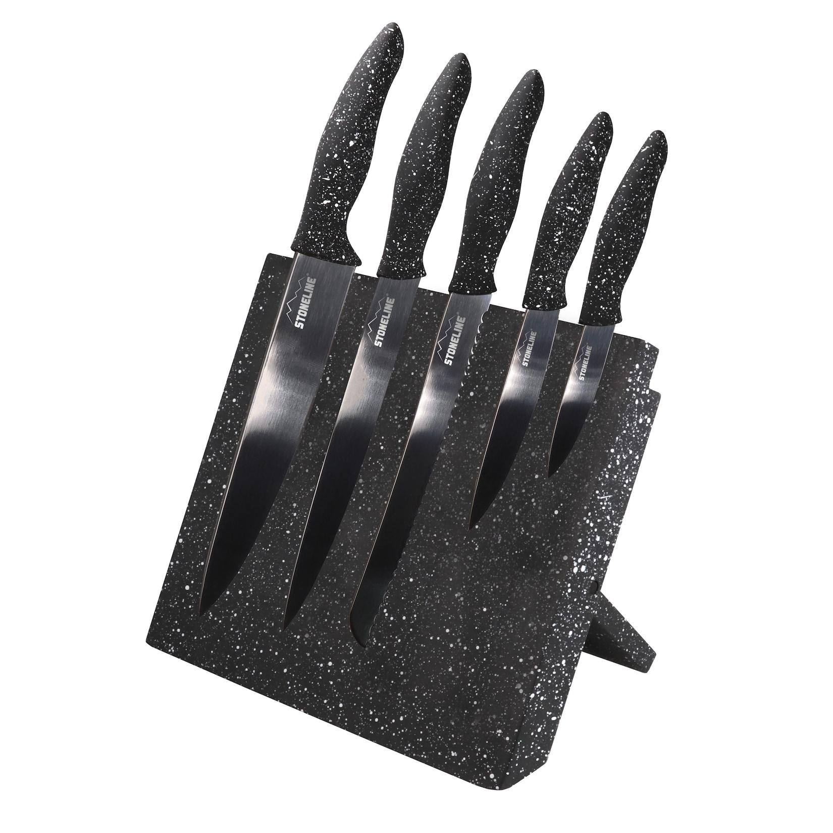 STONELINE® Edelstahl Messerblock magnetisch, 5-teiliges Messer Set mit Block und klappbarem Ständer, Universal Messerblock mit Küchenmesser Set, schwarz