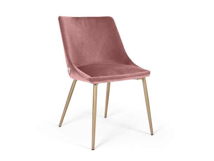 Polsterstuhl rosa mit Metallgestell Gold