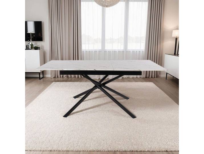 Table extensible 160/200x90x76 cm effet marbre blanc et noir - MINDY