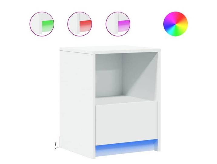 NOUVEAU Commode Chambre - Armoires de chevet et lumières LED 2pcs - Anti l'humidité - blanc - Bois d'ingénierie - 38x34x50cm  19913