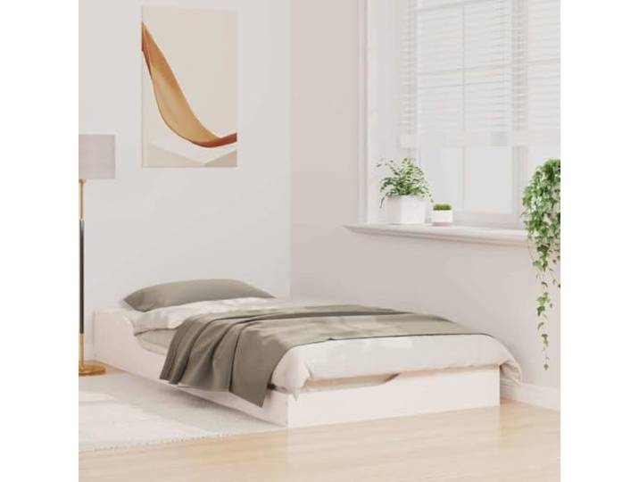 KTHLBRH Bettgestell, weiß, 75 x 190 cm, Kiefer massiv Niedriges Design, robuster Rahmen, Metallverstärkungen, modernes Zimmer