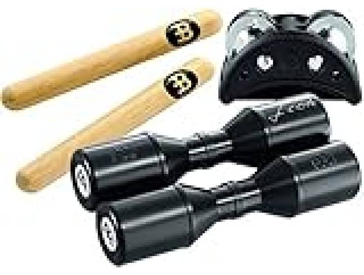 Meinl Percussion Perc Pack Set - Avec les Shakers Live Luis Conte, Tambourin de Pied, et 1 Paire de Claves - Noir, Naturel (PP-1)