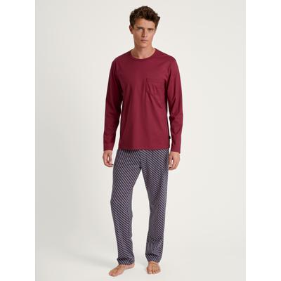 Pyjama CALIDA "Relax Imprint", Herren, Gr. XL (56), rot (mars rot), Obermaterial: 100% Baumwolle, gemustert, unifarben, bequem lang, Rundhals, Homewear-Sets Pyjama, mit aufgesetzter Brusttasche