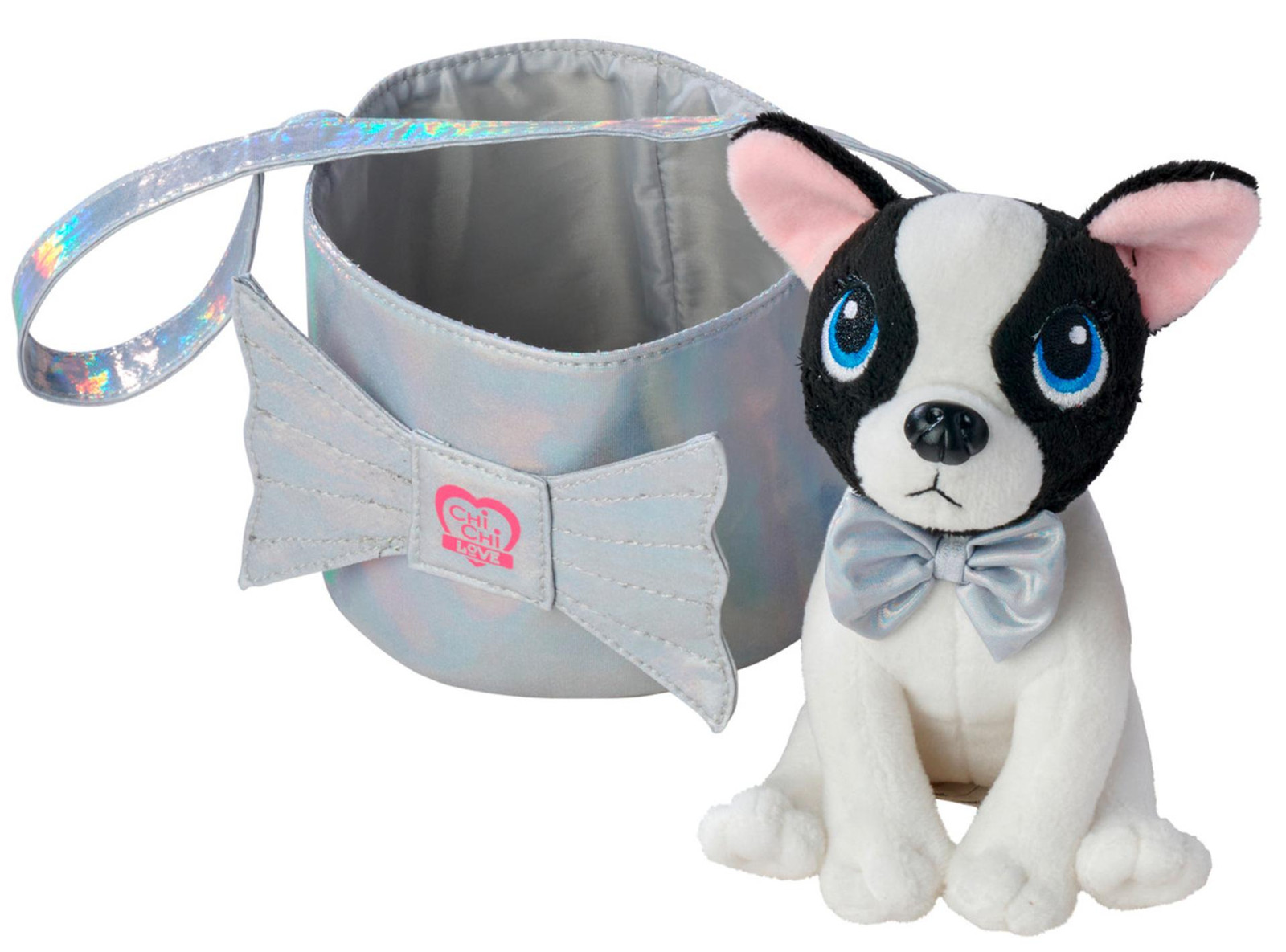 Chi Chi Love Simba glinsterend pluche hondje in tas zwart en wit