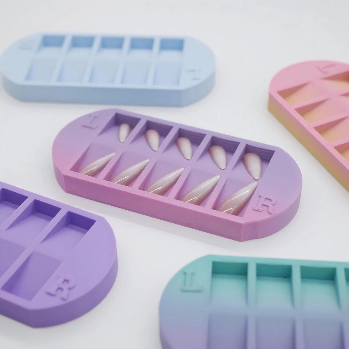 INF Plateau de tri pour ongles en silicone à compartiments multiples pour strass, paillettes et autocollants Rose