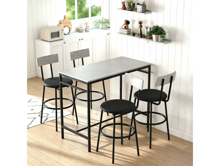 HOMCOM Table Haute et 4 Tabourets Bar Style Industriel Gris