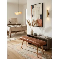Sitzbank – Leder/Massivholz, 115x53x38 cm, Braun, ohne Lehne