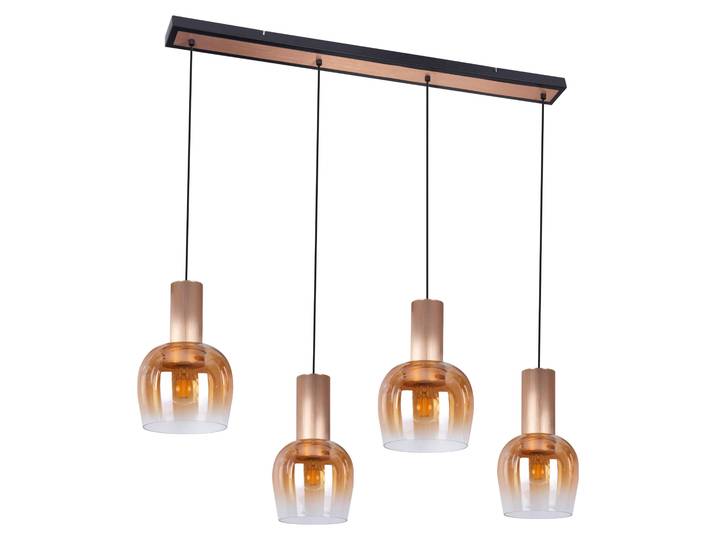 Suspension - Lot de 4 suspensions \ FUNDA\ \, longueur : 111 cm\, couleur ambre. Lampe suspendue de style vintage\, en métal et en verre\, finition laiton\, hauteur : 150 cm\, dimensions : 111 x 23\,5 cm\, culot E27