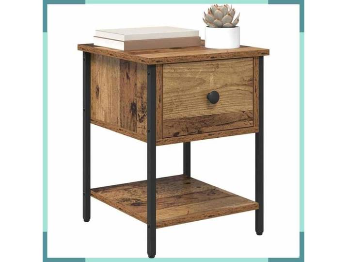 Table de chevet - 881801 - Bois ancien - 1 tiroir & 2 étagères - Lot de 2