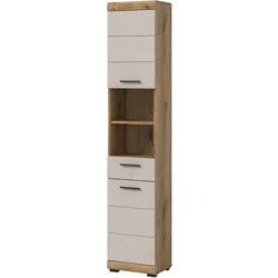 HOCHSCHRANK Sand Kaschmir, Evoke Eiche, Badschrank, 6 Fächer, 37 cm