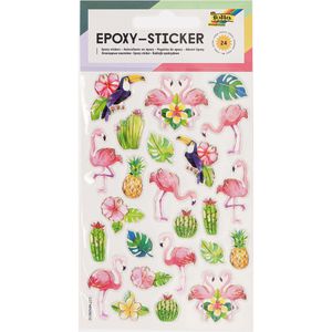 Folia Sticker 16304 Epoxy-Sticker Tropical, tropische Tiere und Pflanzen, 24 Aufkleber, 24 Stück