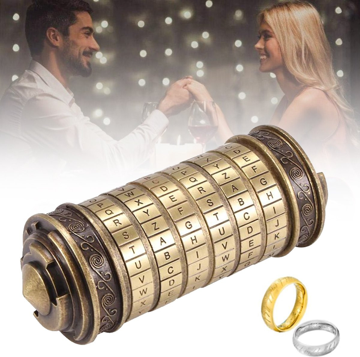 Da Vinci Code Cryptex-Puzzeldoos met 2 ringen - Brain Teaser Slotpuzzel