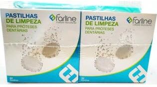 Farline Pack Pastillas Limpiadoras Prótesis Dentales + Cepillo