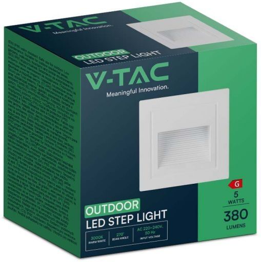 V-Tac Faretto Led Segnapasso Quadrato Montaggio A Incasso 5w Colore Bianco 3000k Ip65