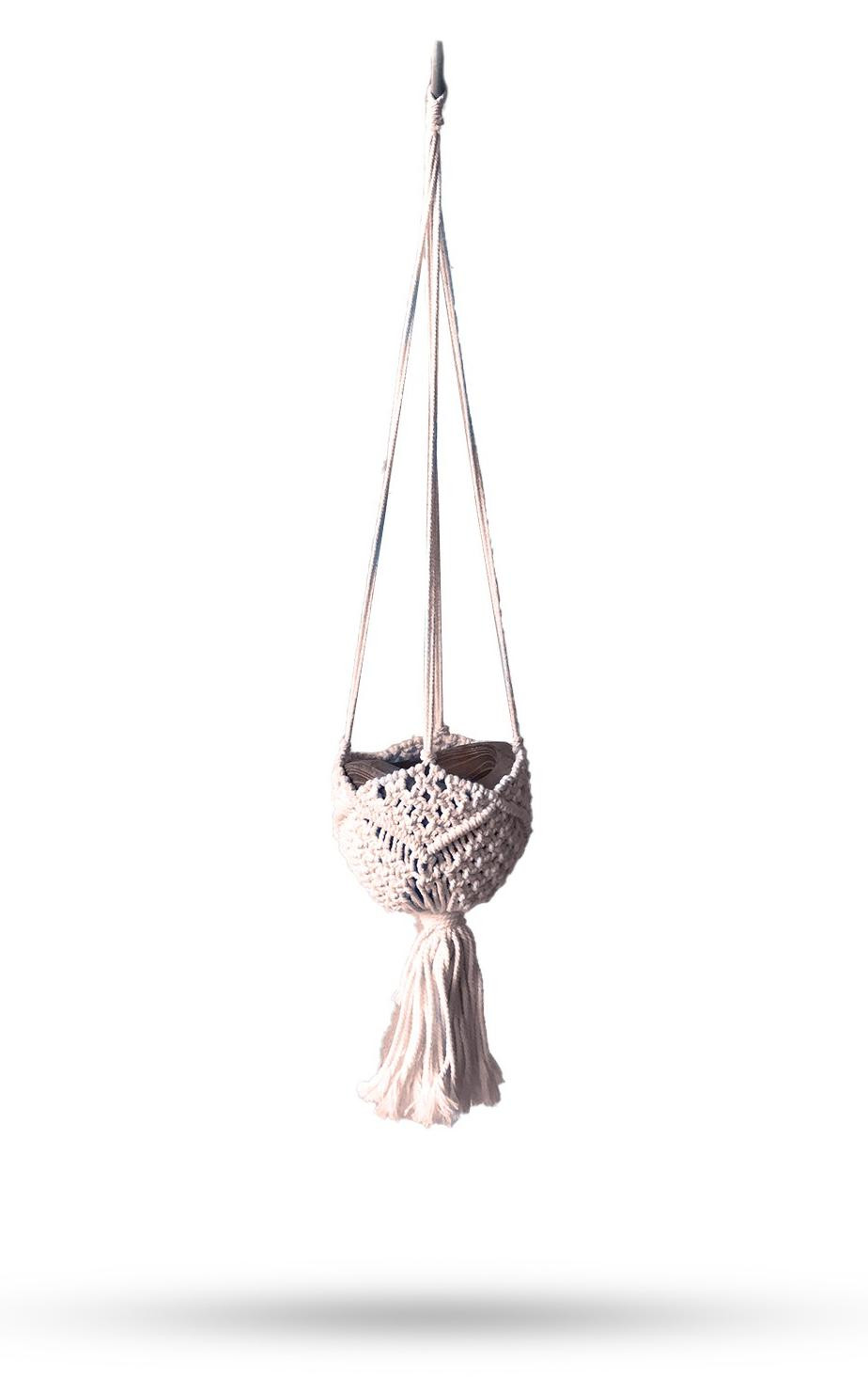 Ancient Wisdom hangende macramé plantenbak voor volwassenen - Beige