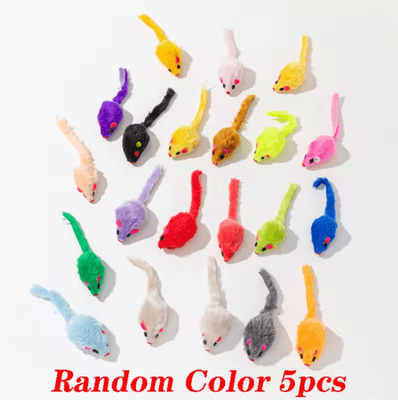 Inspire Picks 5PCS Plush Cat Mouse Toys Soft Interactive Mice For Kittens & Cats random Color 5pcs