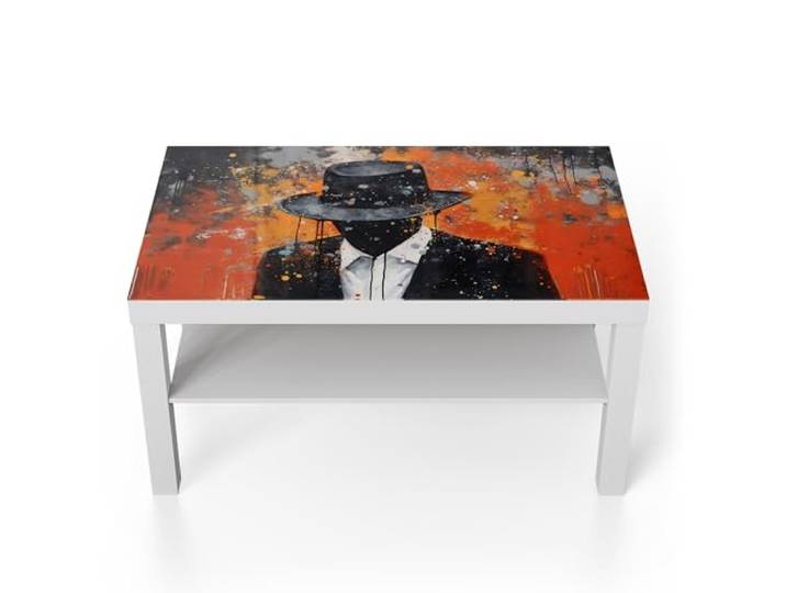 DEQORI Glastisch weiß groß 90x50 cm Motiv Anonyme Ausstrahlung ausgefallener Beistelltisch aus Glas Hochglanz Couchtisch fürs Wohnzimmer moderner Couch Tisch mit Design