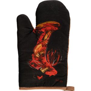 Fackelmann Ofenhandschuh Koi, 11011, schwarz, bis 250°C hitzebeständig, aus Baumwolle