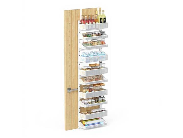 Étagère à épices suspendue sur porte 10 niveaux réglables - Acier robuste avec paniers ajustables - 154x41.5cm- Blanc