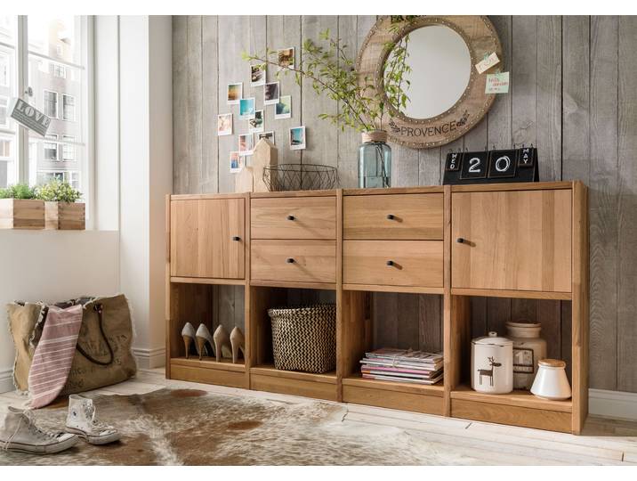 Sideboard HOME AFFAIRE Ecko, vielseitig als Bücher-, Wohn- oder Aufbewahrungsregal einsetzbar , braun (wildeiche), B:181cm H:87cm T:34cm, Massivholz, Sideboards, Sideboard, Modulares Regalsystem mit vielseitigen Gestaltungsmöglichkeiten